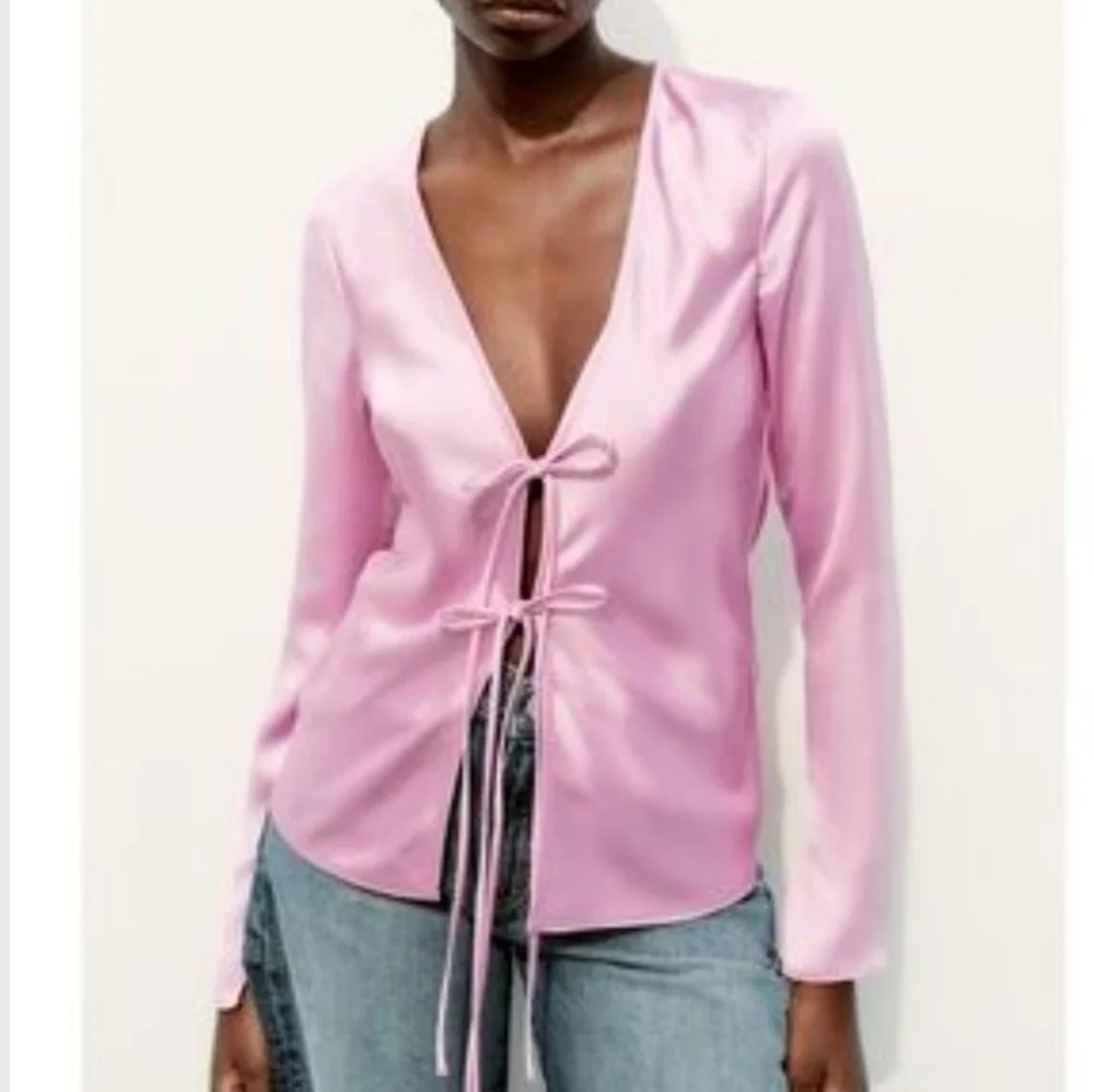 Zara Pink Satin Tie-Front Top Size XXL